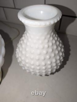 Vtg milk glass hobnail lamp with trinket bowl at bottom! Free Shipping! Tested