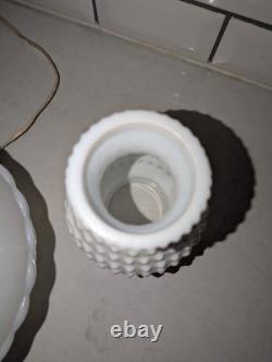 Vtg milk glass hobnail lamp with trinket bowl at bottom! Free Shipping! Tested