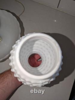 Vtg milk glass hobnail lamp with trinket bowl at bottom! Free Shipping! Tested