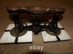Vtg rare antique APOTHECARY table top scale Ohaus, Withwhite milk glass trays