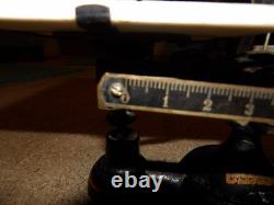Vtg rare antique APOTHECARY table top scale Ohaus, Withwhite milk glass trays