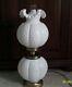 Vtg White Hobnail Gone With The Wind Hurricane Milk Glass Table Lamps Globe Fent