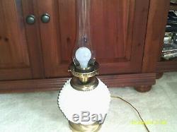 Vtg white hobnail Gone with the wind hurricane milk glass table lamps globe Fent