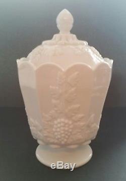 WESTMORELAND PANELED GRAPE MILK GLASS 11 High CANISTER & COVER