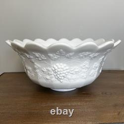 WESTMORELAND Vintage Paneled Grape Milk Glass Large White Punch Bowl