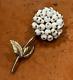 White Milk Glass Snowball Beaded Cluster Dimensional Flower 2.75 Pin Brooch Mcm