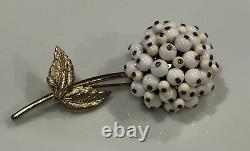 WHITE MILK GLASS SNOWBALL BEADED CLUSTER DIMENSIONAL FLOWER 2.75 Pin Brooch MCM