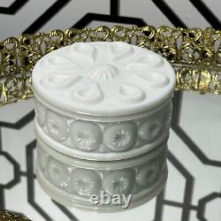 Weishar Moon & Star White Milk Glass Powder Box/Trinket Holder