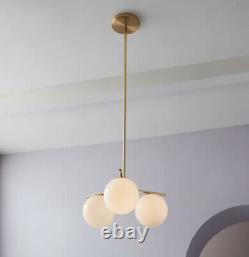 West Elm Sphere + Stem MCM Deco 3-Light Chandelier Milk Glass PRISTINE