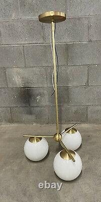 West Elm Sphere + Stem MCM Deco 3-Light Chandelier Milk Glass PRISTINE