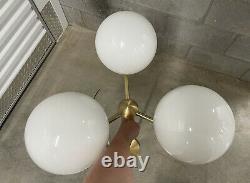 West Elm Sphere + Stem MCM Deco 3-Light Chandelier Milk Glass PRISTINE