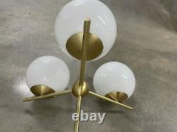 West Elm Sphere + Stem MCM Deco 3-Light Chandelier Milk Glass PRISTINE