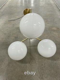 West Elm Sphere + Stem MCM Deco 3-Light Chandelier Milk Glass PRISTINE