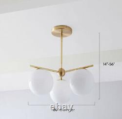 West Elm Sphere + Stem MCM Deco 3-Light Chandelier Milk Glass PRISTINE