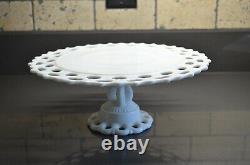 Westmoreland Cake plate, Milk Glass Lacy Ring and Petal Bowl, +4 candlesticks