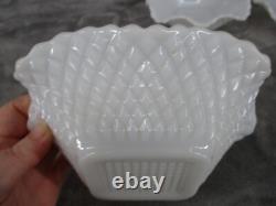 Westmoreland Candy Dish Bowl Soup Diamond Pattern Milk Glass Ruffled Rim 6 Pcs