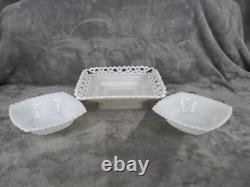 Westmoreland Doric Lace Pedestal Bowl & 2 Candy Dish Square Milk Glass 3 Piece