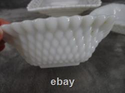 Westmoreland Doric Lace Pedestal Bowl & 2 Candy Dish Square Milk Glass 3 Piece