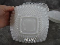 Westmoreland Doric Lace Pedestal Bowl & 2 Candy Dish Square Milk Glass 3 Piece