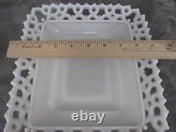 Westmoreland Doric Lace Pedestal Bowl & 2 Candy Dish Square Milk Glass 3 Piece
