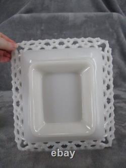 Westmoreland Doric Lace Pedestal Bowl & 2 Candy Dish Square Milk Glass 3 Piece