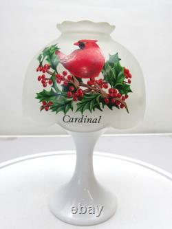 Westmoreland Fairy Lamp Satin Red Cardinal Holly White Milk Glass Bottom Vintage