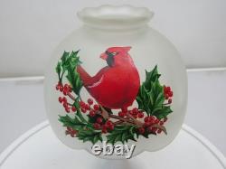 Westmoreland Fairy Lamp Satin Red Cardinal Holly White Milk Glass Bottom Vintage