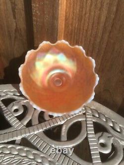 Westmoreland File & Fan Carnival Glass On Milk Glass Opalescent