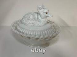 Westmoreland Fox on Lace Edge Nest, Glass Eyes Original NOS Label Milk Glass