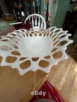 Westmoreland Glass 1947 Oval Doric Lace Milk Glass Bowl