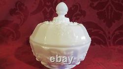 Westmoreland Glass Paneled Grape Perfume Bottles & Puff Box Vanity Dresser Set