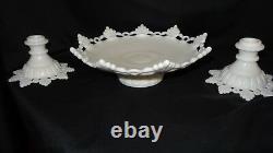 Westmoreland Glass Ring Petal Milk Glass Candlestick and Bowl USA