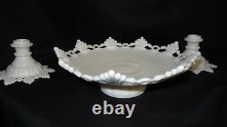 Westmoreland Glass Ring Petal Milk Glass Candlestick and Bowl USA