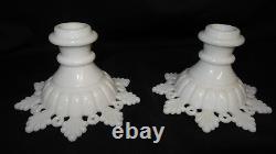 Westmoreland Glass Ring Petal Milk Glass Candlestick and Bowl USA