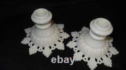 Westmoreland Glass Ring Petal Milk Glass Candlestick and Bowl USA