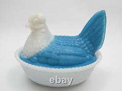 Westmoreland Hen on Nest Blue Milk Glass White Head Covered Dish