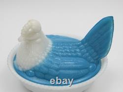 Westmoreland Hen on Nest Blue Milk Glass White Head Covered Dish
