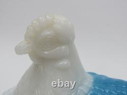 Westmoreland Hen on Nest Blue Milk Glass White Head Covered Dish
