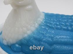 Westmoreland Hen on Nest Blue Milk Glass White Head Covered Dish