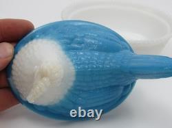 Westmoreland Hen on Nest Blue Milk Glass White Head Covered Dish