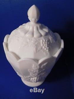 Westmoreland Large Paneled Grape Jar Milk Glass Canister 11 Inch with Lid Footed