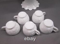 Westmoreland MILK GLASS Fruit Pattern PUNCH BOWL SET 5 cups pedestal bowl