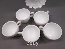 Westmoreland MILK GLASS Fruit Pattern PUNCH BOWL SET 5 cups pedestal bowl