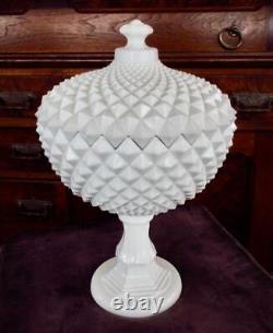 Westmoreland Milk Glass Diamond Point 14 Covered Compote