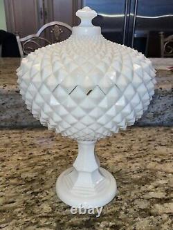 Westmoreland Milk Glass Diamond Point 14 Covered Compote