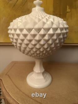 Westmoreland Milk Glass Diamond Point 14 Covered Compote