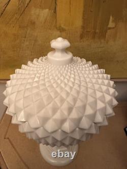 Westmoreland Milk Glass Diamond Point 14 Covered Compote
