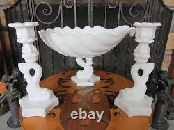 Westmoreland Milk Glass Dolphin Koi Fish 13 Shell Bowl & 9 Candle Holder Pair