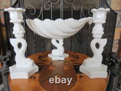 Westmoreland Milk Glass Dolphin Koi Fish 13 Shell Bowl & 9 Candle Holder Pair
