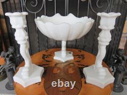 Westmoreland Milk Glass Dolphin Koi Fish 13 Shell Bowl & 9 Candle Holder Pair